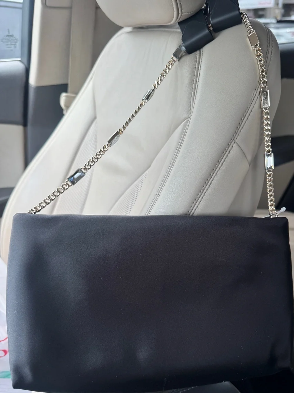 Kate Spade Anya Black Satin Shoulder Bag with Gold Chain Accents & Gems — NWT!